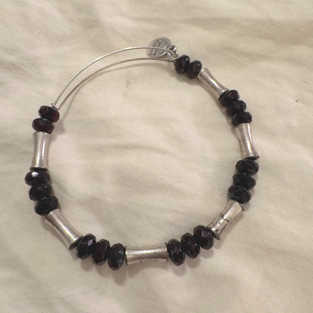 Elegant Alex and Ani Silver and Deep Burgundy Beaded Bracelet